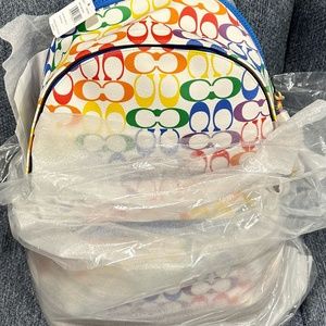 Rare Coach White West Backpack In Rainbow Signature Canvas